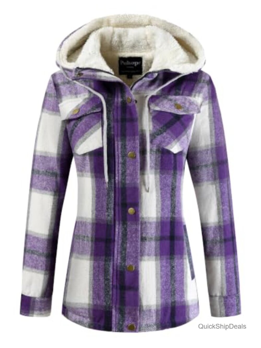 Plaid Sherpa Lined Hooded Jacket Fleece Flannel Coat